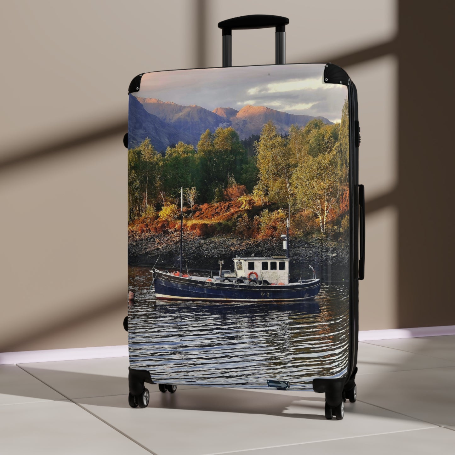 Command the Carousel! The Work Still Stands, 1930's Tug Fishing Boat, Mirrored Reflection, Timeless Travel Luggage