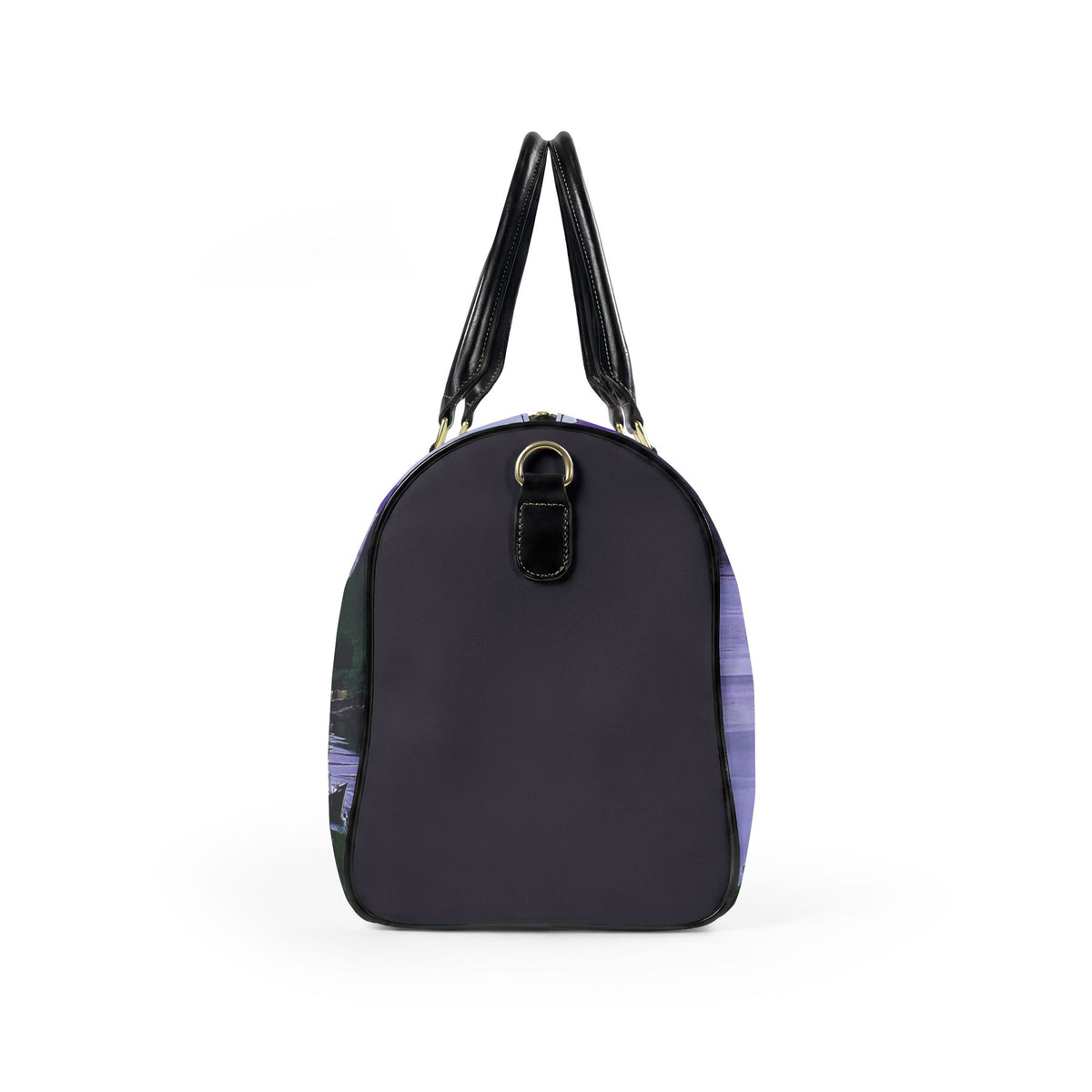 Scenic Harbor Faux Leather Travel Bag — Purple Coastal Landscape Duffel