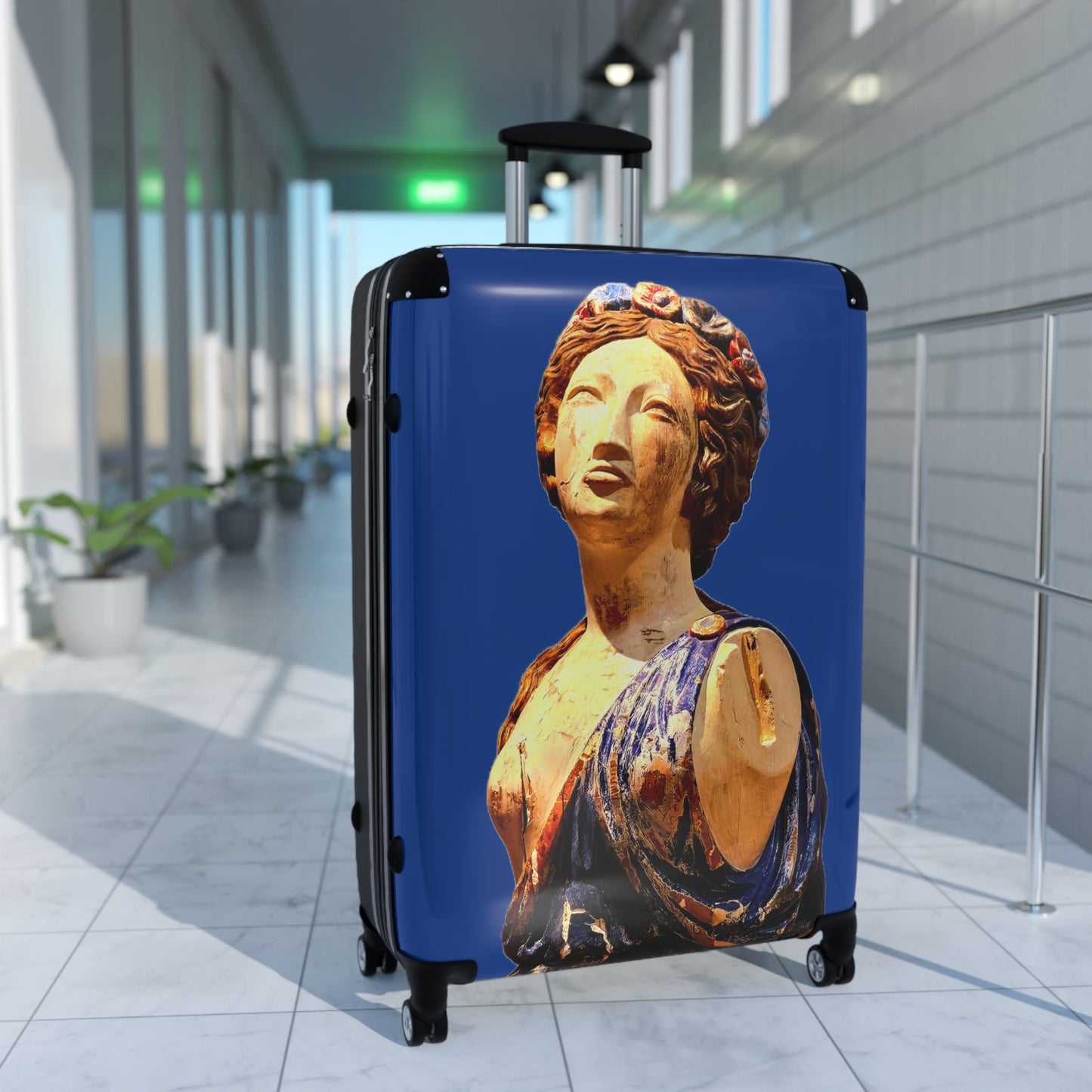 Designed to be Seen! Greek Statue Blue Carry-On Suitcase – Classical Art Travel Luggage