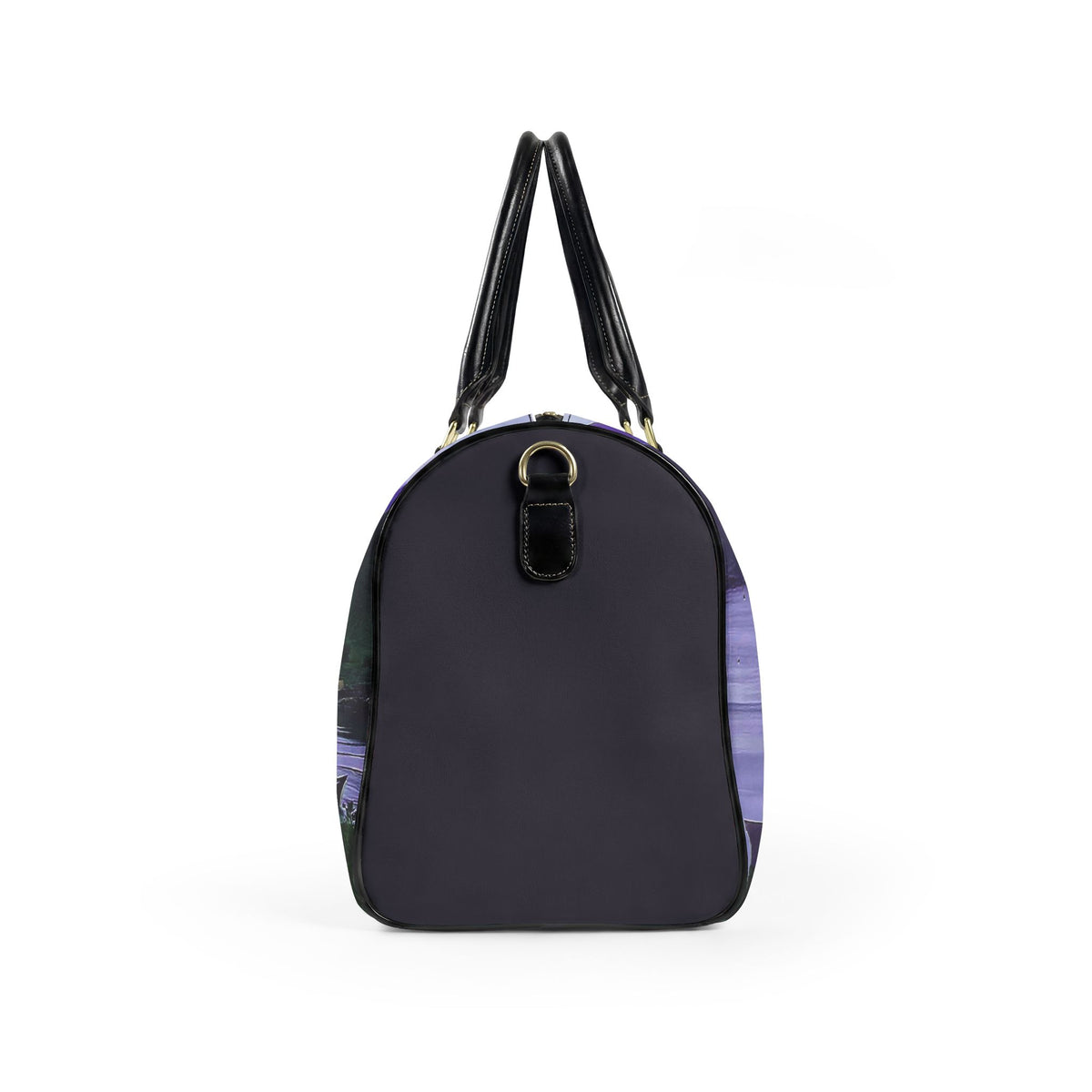 Scenic Harbor Faux Leather Travel Bag — Purple Coastal Landscape Duffel