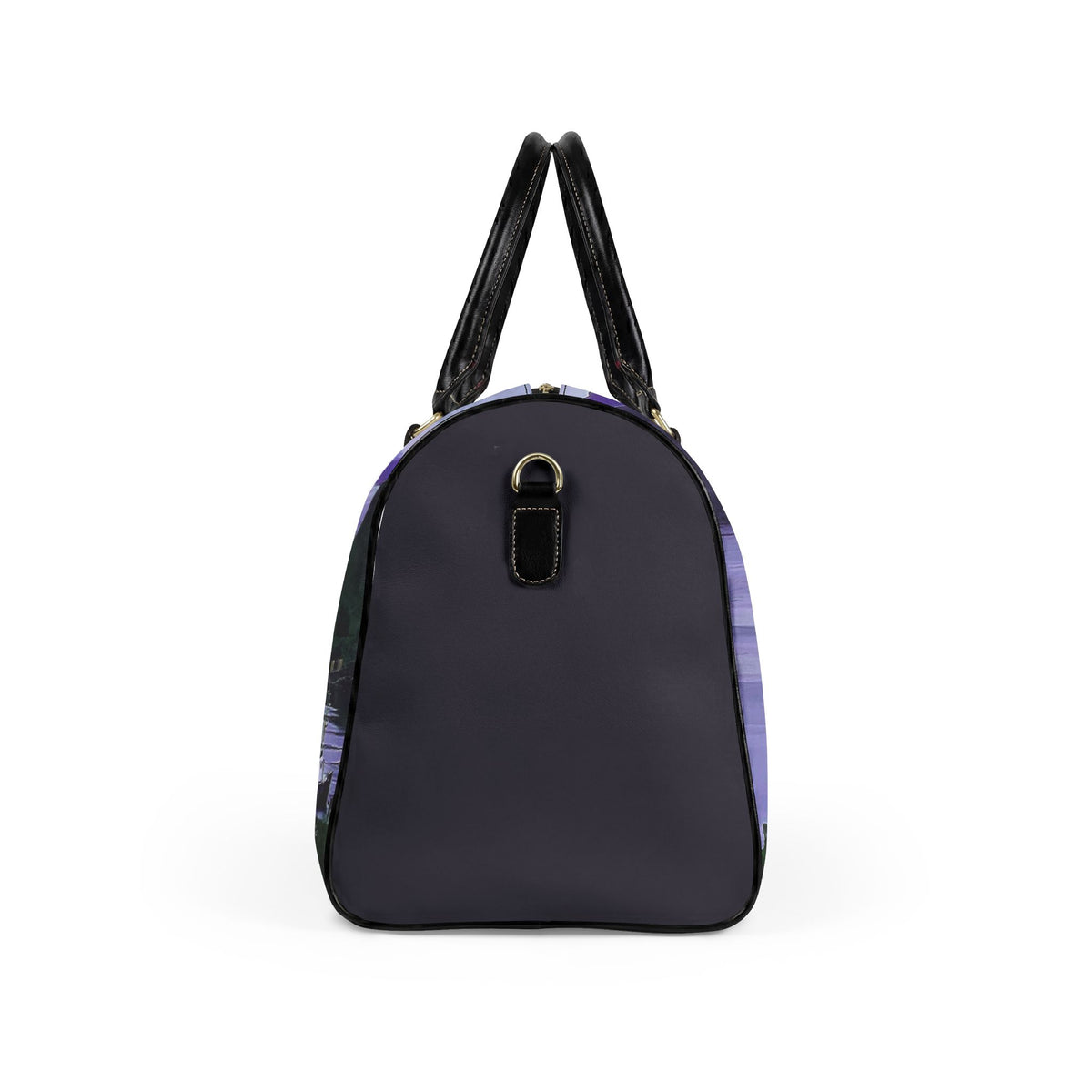 Scenic Harbor Faux Leather Travel Bag — Purple Coastal Landscape Duffel
