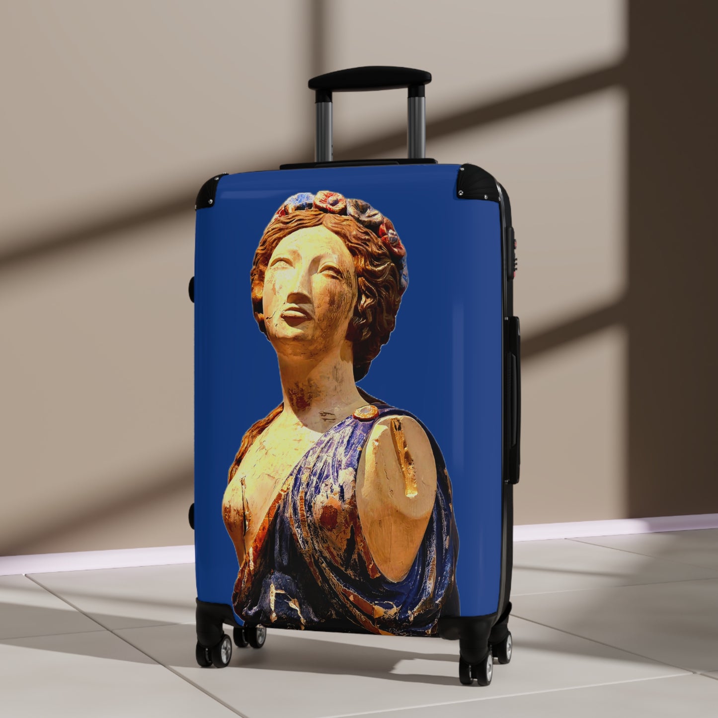 Designed to be Seen! Greek Statue Blue Carry-On Suitcase – Classical Art Travel Luggage