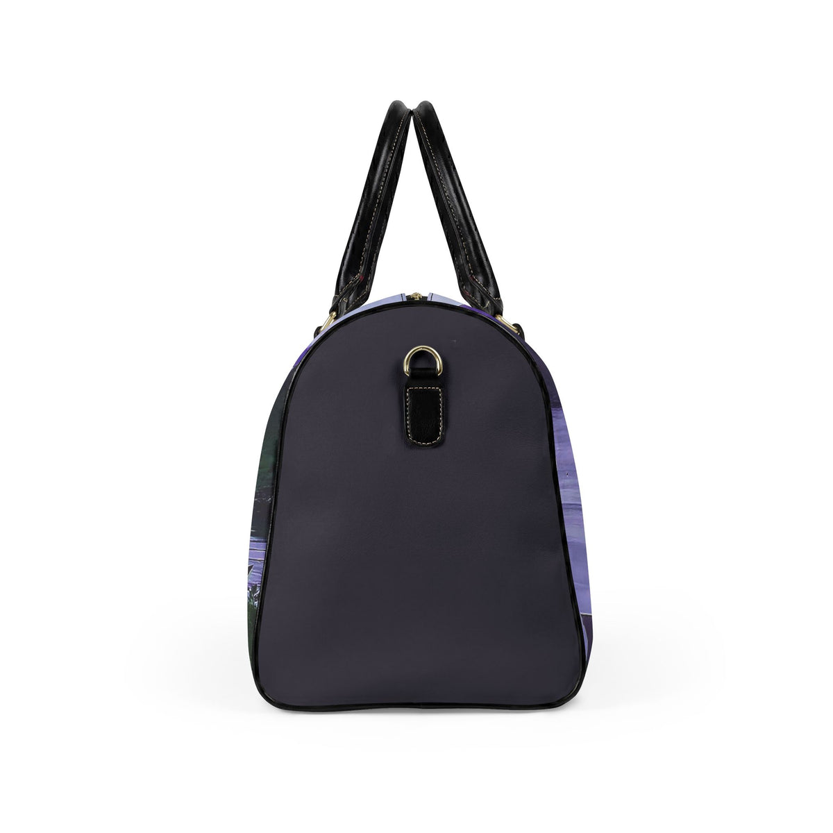 Scenic Harbor Faux Leather Travel Bag — Purple Coastal Landscape Duffel
