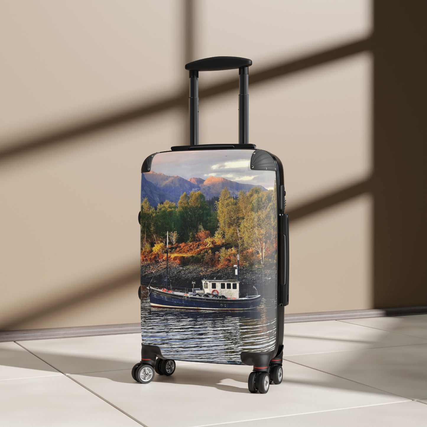 Command the Carousel! The Work Still Stands, 1930's Tug Fishing Boat, Mirrored Reflection, Timeless Travel Luggage