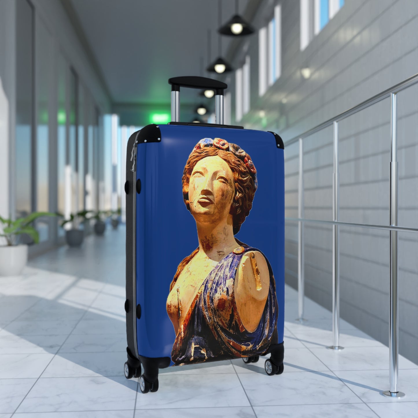 Designed to be Seen! Greek Statue Blue Carry-On Suitcase – Classical Art Travel Luggage