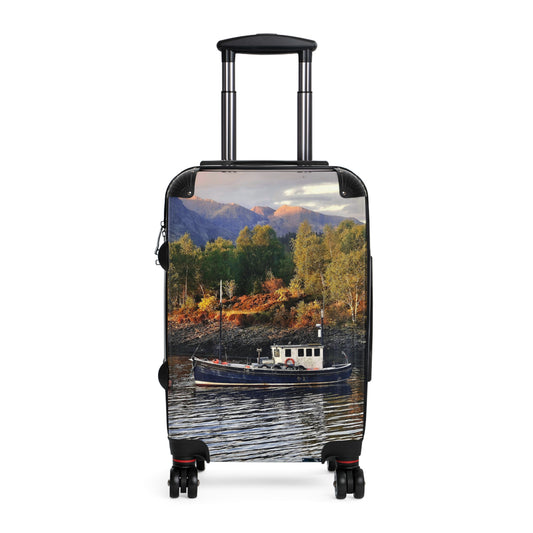 Command the Carousel! The Work Still Stands, 1930's Tug Fishing Boat, Mirrored Reflection, Timeless Travel Luggage