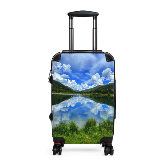 Instant Connection, Scenic Lake Reflection Suitcase – Travel Carry-On with Nature Photo Print